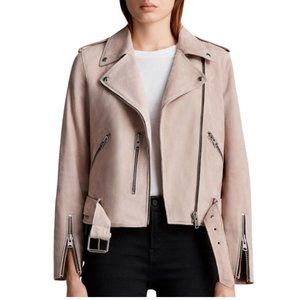 All Saints, UK 4/US 0 Suede Balfern Biker Jacket, Pale Pink